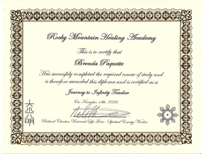 Journey to Infinity Certificate